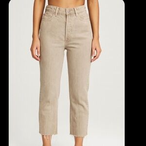 MNG Denim Havana Straight Leg Crop Jeans Tan Raw Hem Button Fly‎ Women Size 8